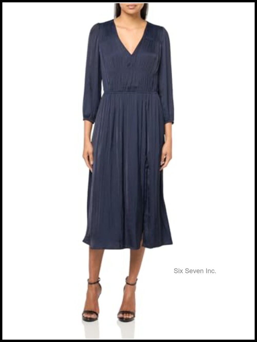 Steve Madden A-Line Midi Dress V-Neck 3/4 Sleeve Polyester Casual